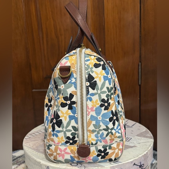 Fossil Rachel Satchel Floral Pattern Women's Handbag Colorful Bowling Bag Purse - Picture 3 of 8